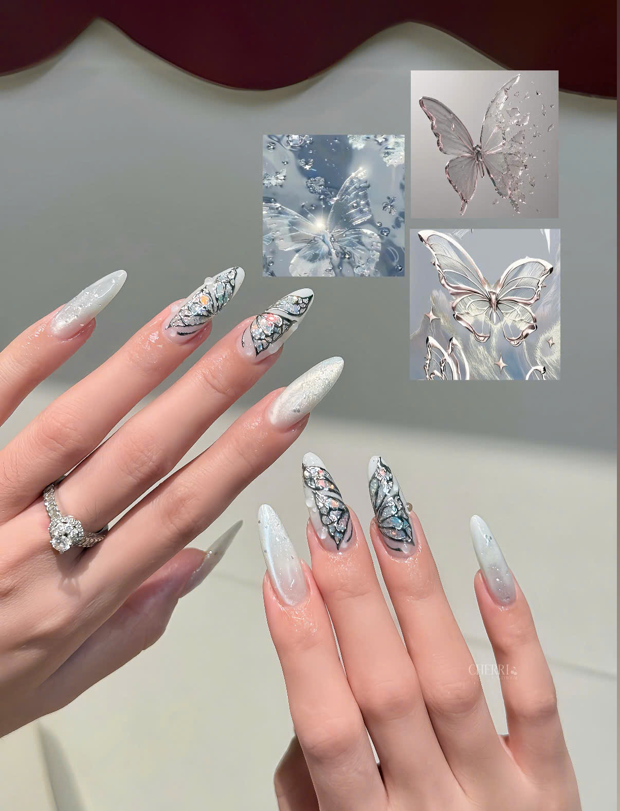 Mẫu nail cánh bướm pha lê tại Cherri Beauty Room